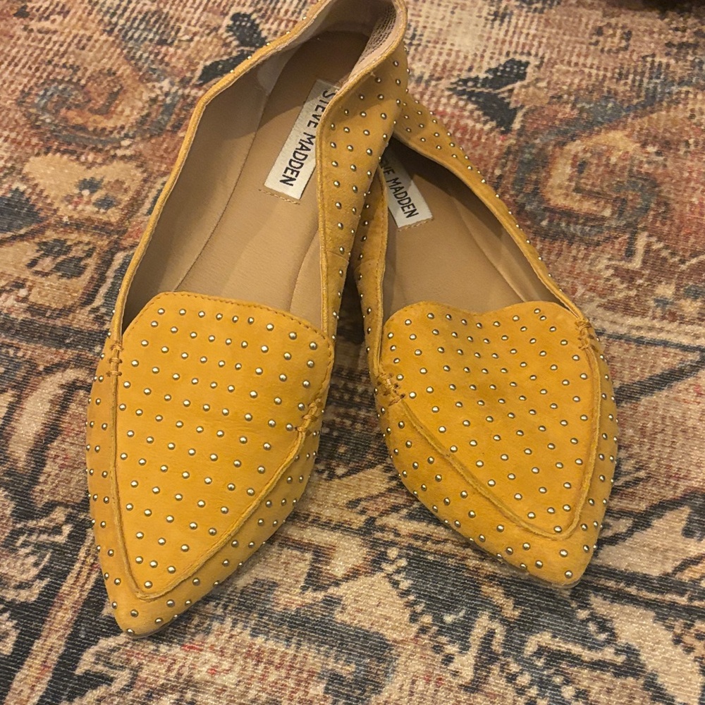 Steve Madden Yellow Studded Pointed-Toe Flats